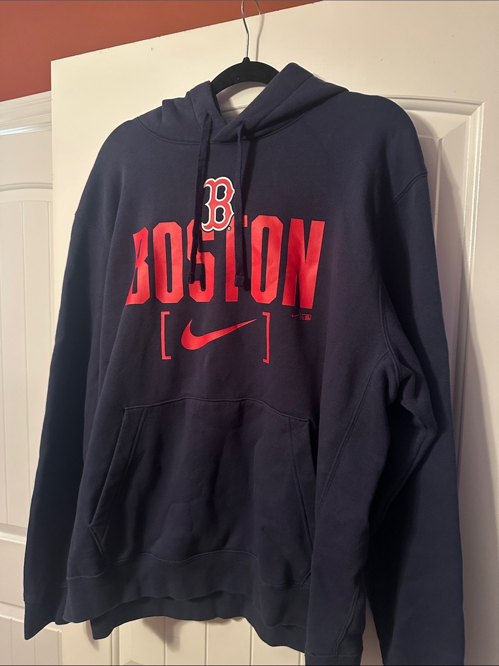 Nike Navy Crewneck Hoodie with Red Boston Logo